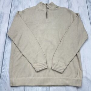 Eddie Bauer 1/4 Zip Sweater XLT Tall Beige Cotton Pullover Golf Mens